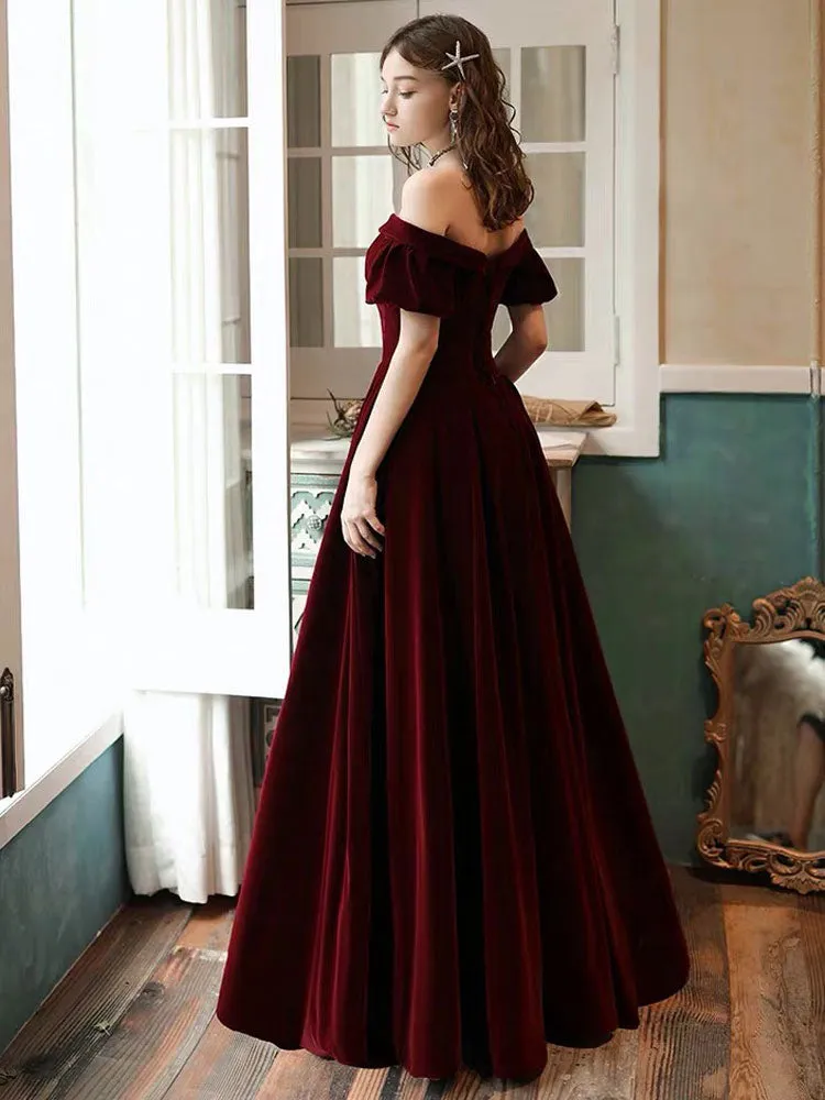 Stunning Evening Dress A Line Off The Shoulder Short Sleeves Floor Length Laceup Pockets Velour Formal Dinner Dresses