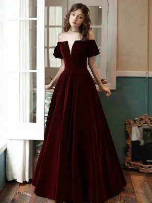 Stunning Evening Dress A Line Off The Shoulder Short Sleeves Floor Length Laceup Pockets Velour Formal Dinner Dresses