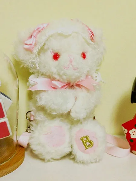Sweet Lolita Handbag Embroidered Bow Plush White Lolita Backpack