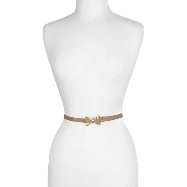 Taupe Bowtie Belt With Gold Trim