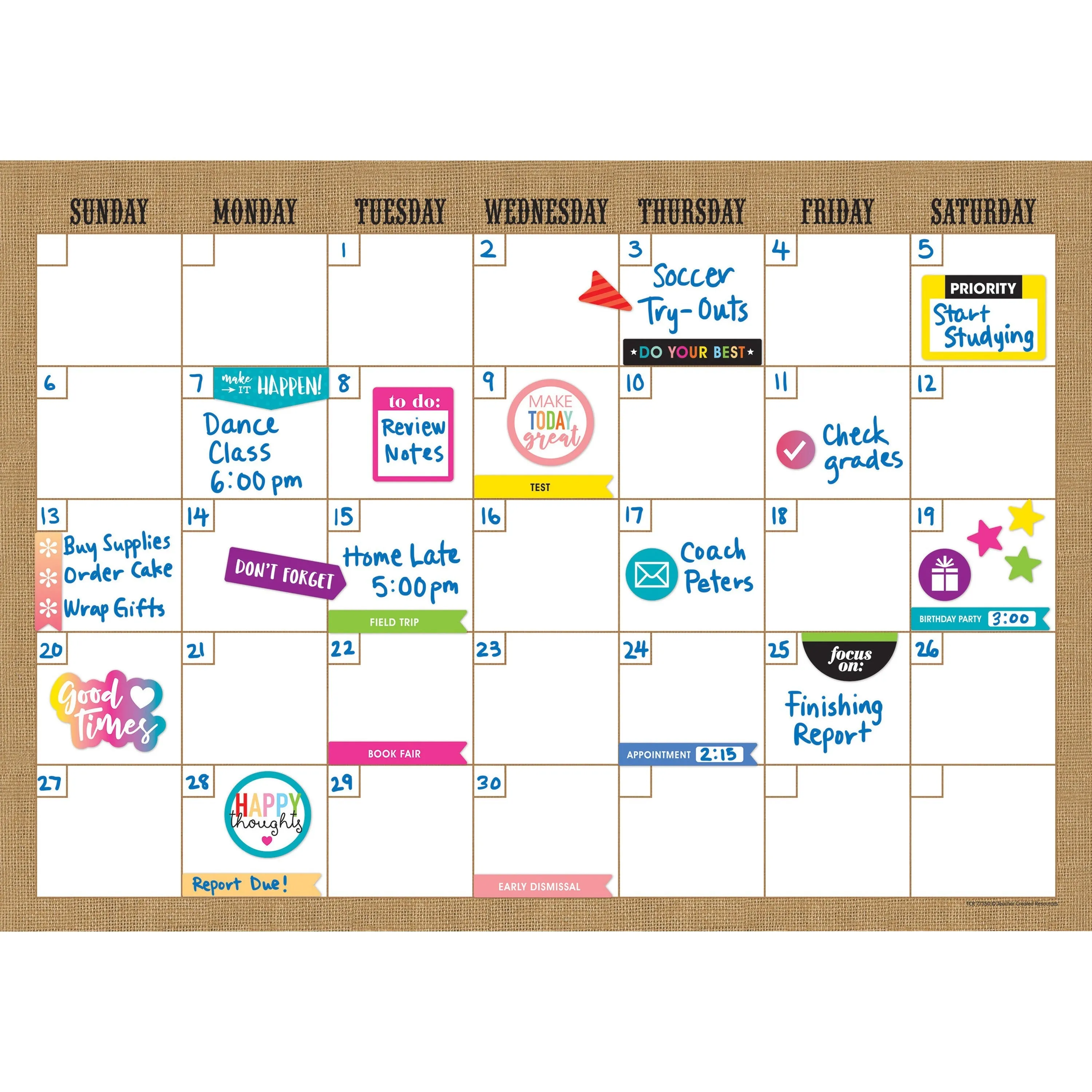 Teacher Created Resources Clingy Burlap Calendar Set