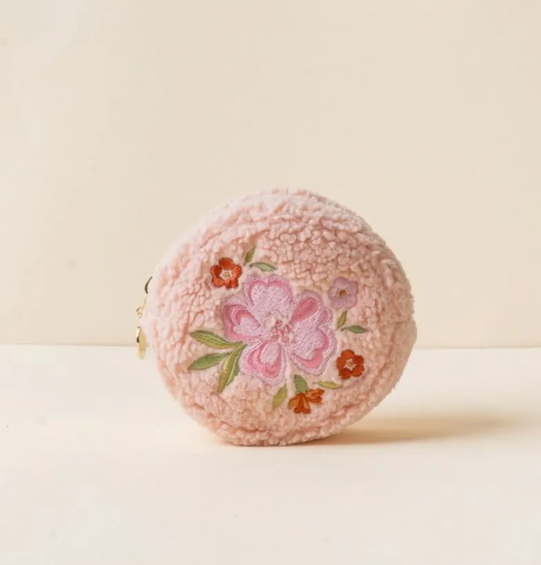 Teddy Pouch Circle Dainty Floral Zipper Pouch