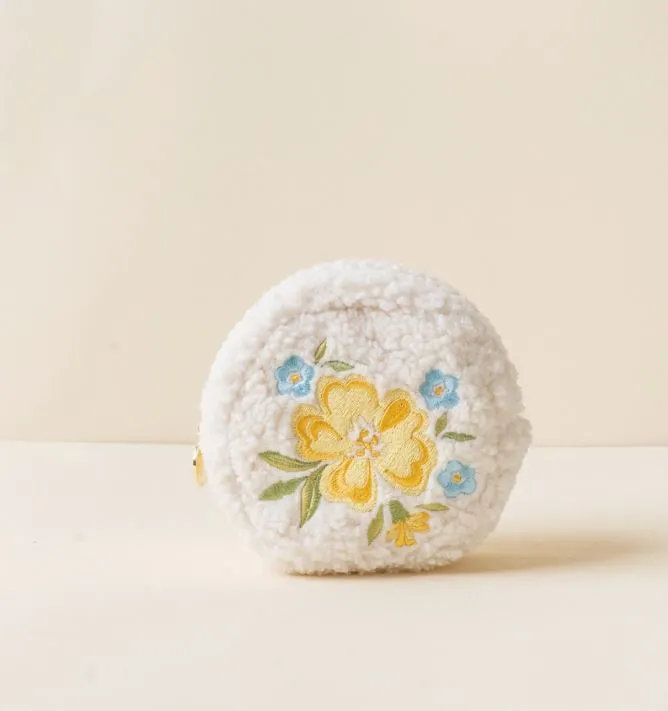 Teddy Pouch Circle Dainty Floral Zipper Pouch