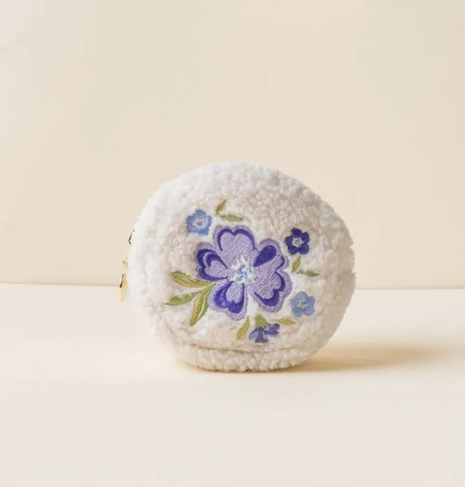 Teddy Pouch Circle Dainty Floral Zipper Pouch