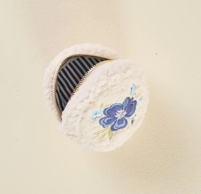 Teddy Pouch Circle Dainty Floral Zipper Pouch