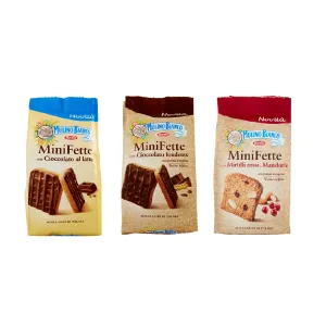 Test Pack Mulino Bianco Mini Fette Latte, Cioccolato Fondente, Mirtilli rossi e mandorle 2x110g 1x90g