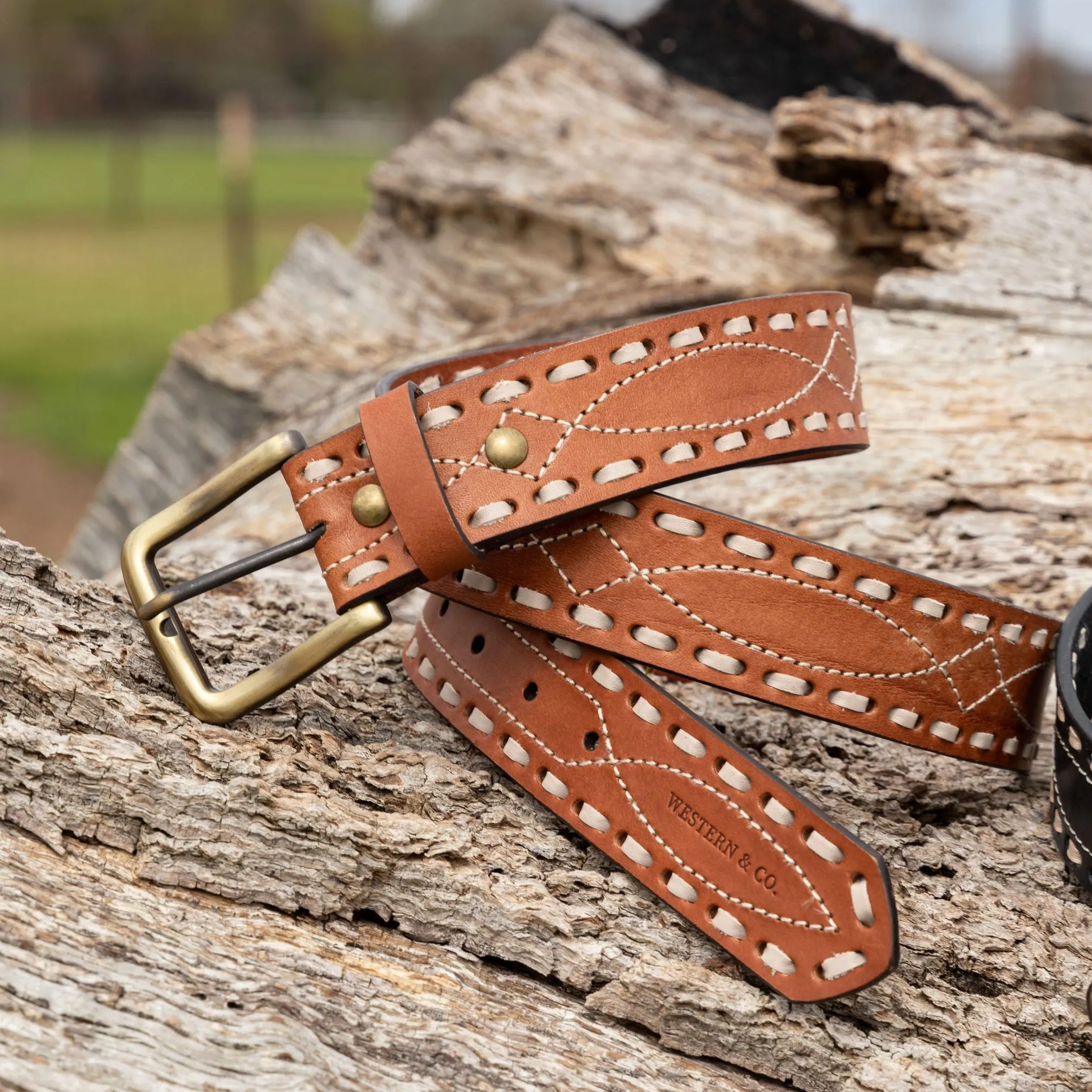 The Classic Buckstitch Belt - Saddle