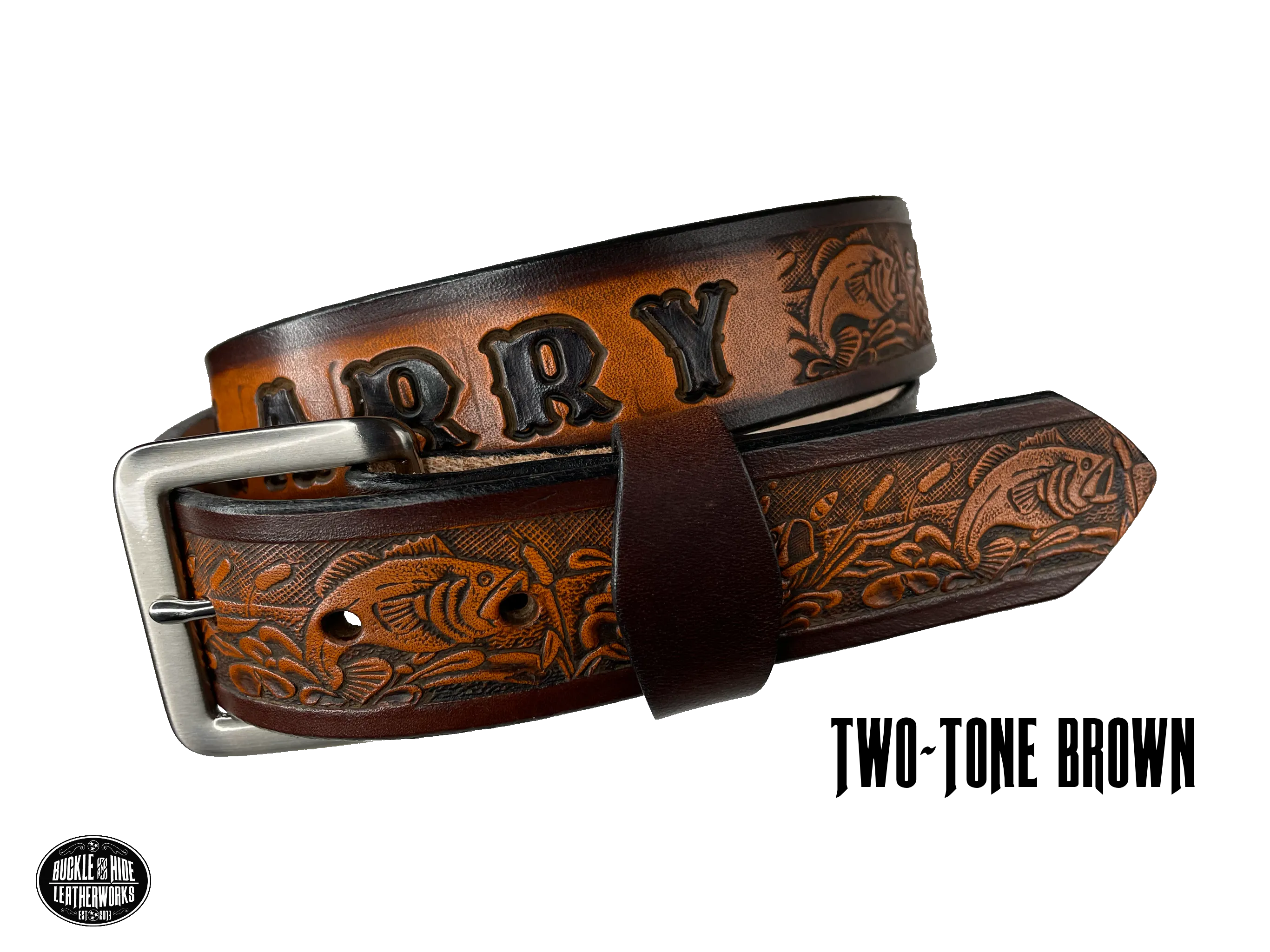 'The Gone Fishin' Name Leather Belt