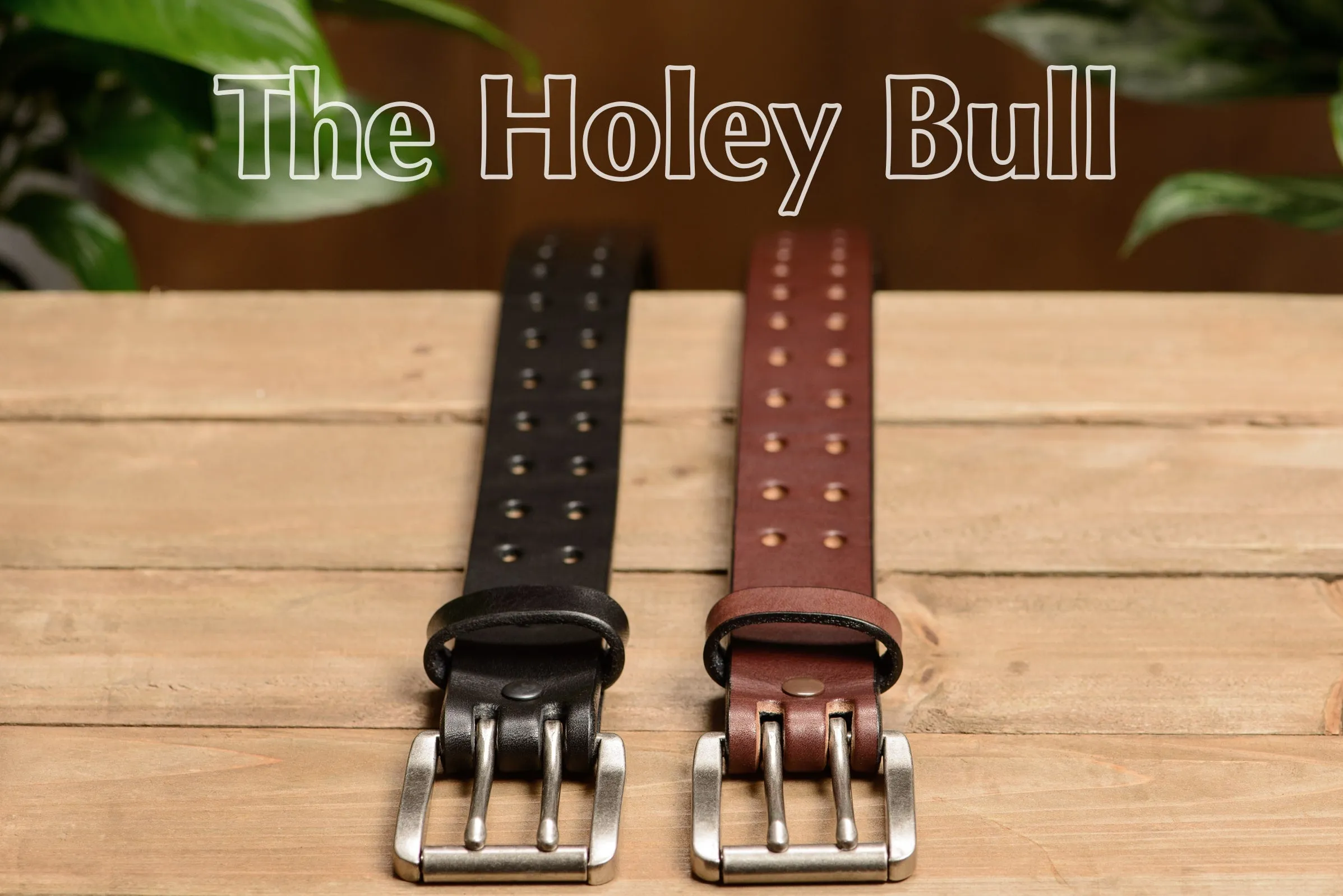 The Holey Bull: Men's Brown Non Stitched Double Prong Leather Belt With Nickel Roller 1.50"
