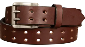 The Holey Bull: Men's Brown Non Stitched Double Prong Leather Belt With Nickel Roller 1.50"