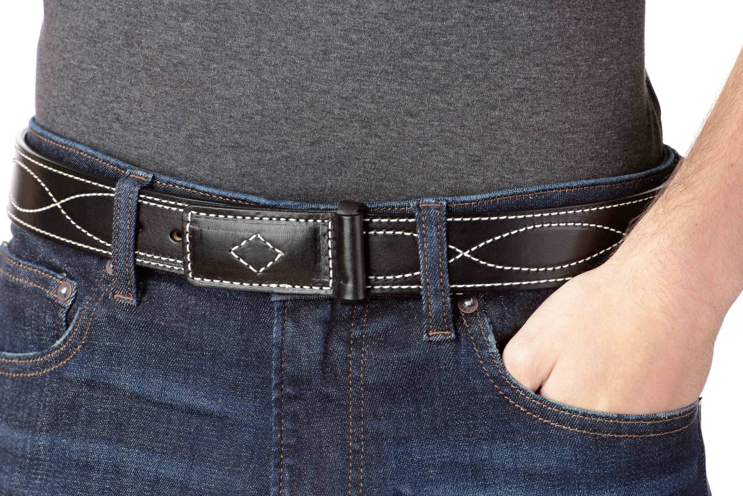 The Pit Boss: Black Figure 8 White Stitched Buckle-less Ball Hook 1.50"