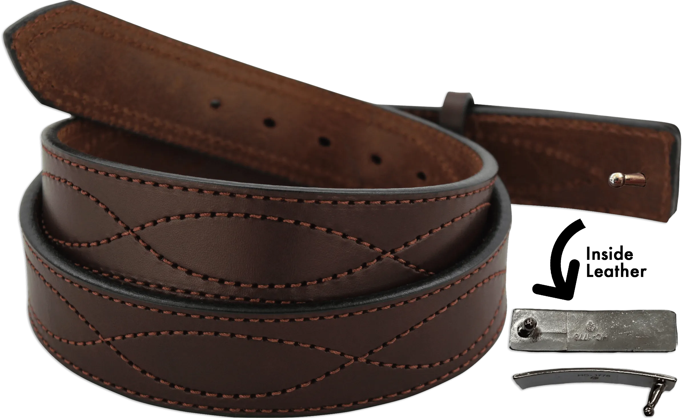 The Pit Boss: Brown Figure 8 Brown Stitched Buckle-less Ball Hook 1.50"