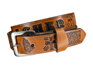 The "Romans 10:9" Name Leather Belt
