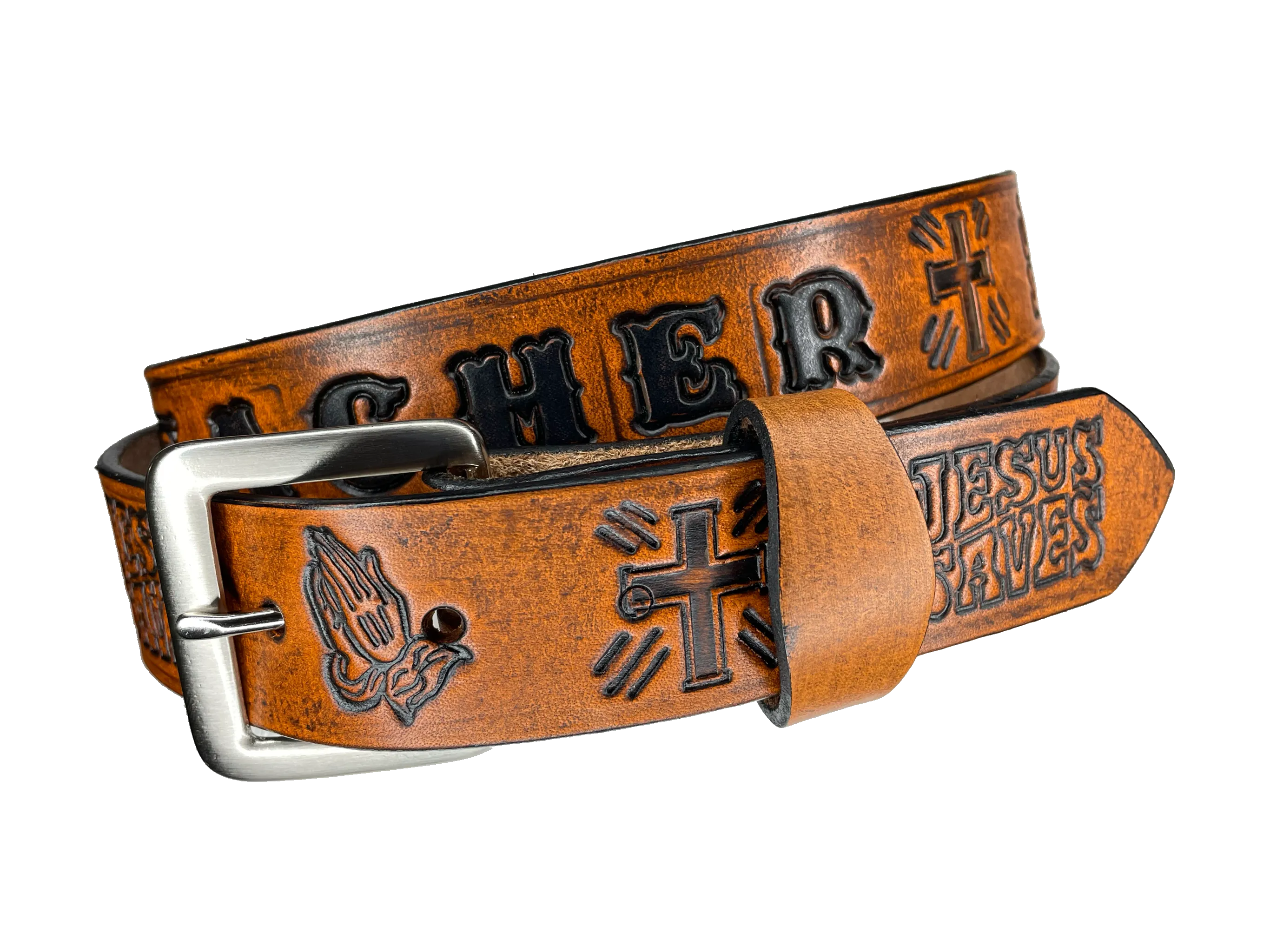 The "Romans 10:9" Name Leather Belt