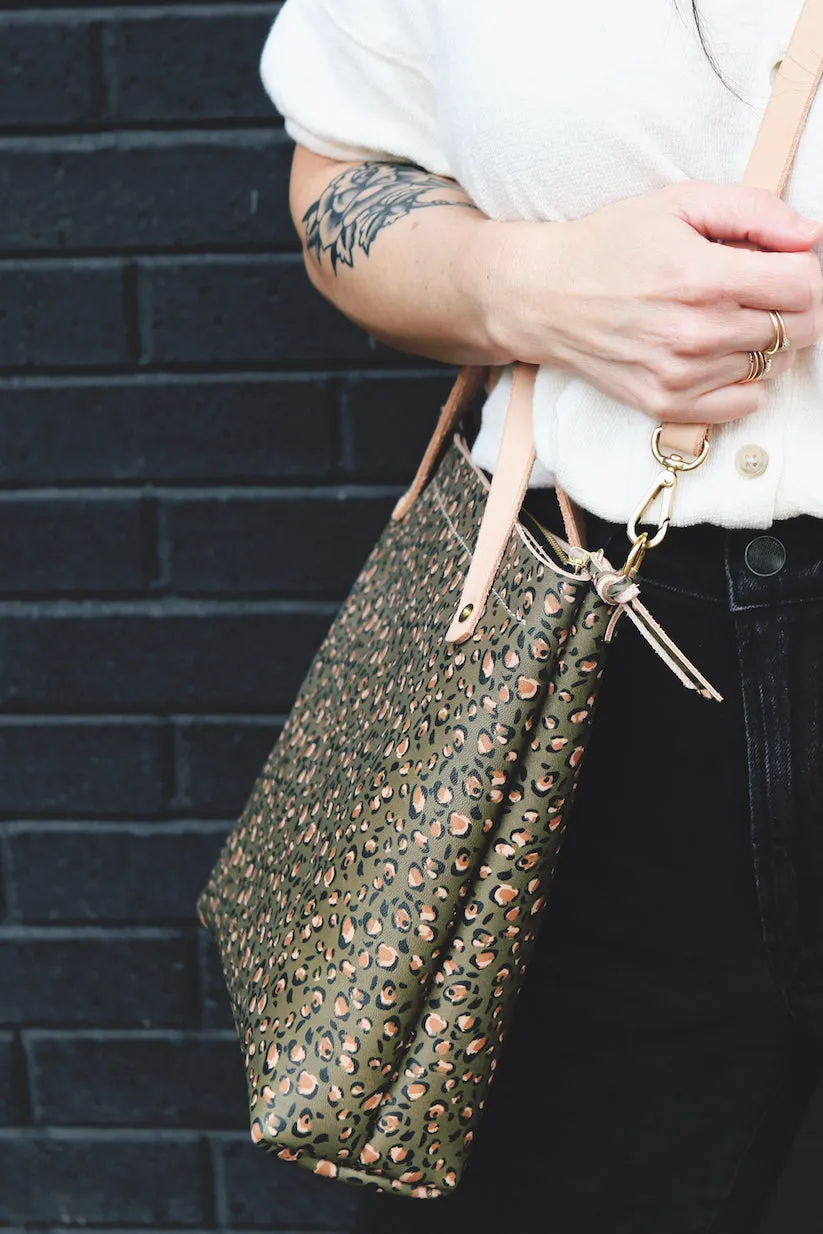 the zippered satchel, olive leopard print