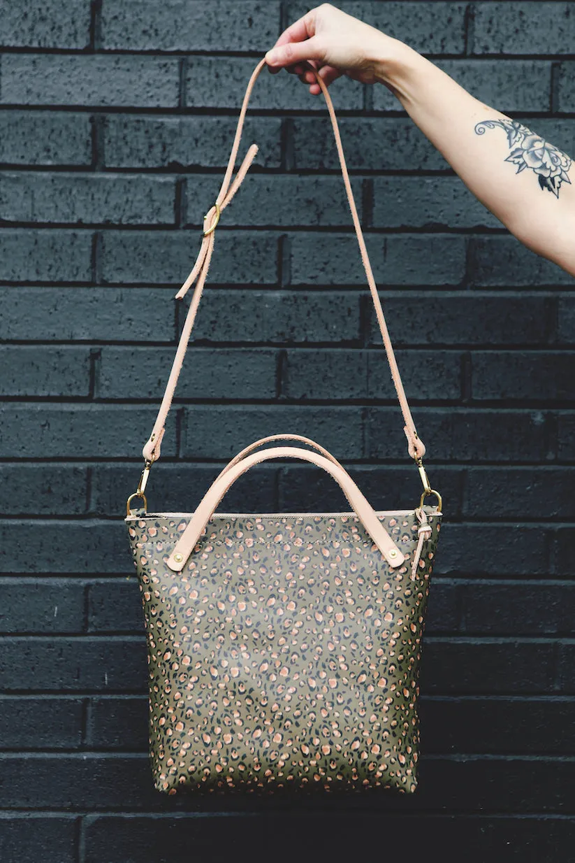 the zippered satchel, olive leopard print