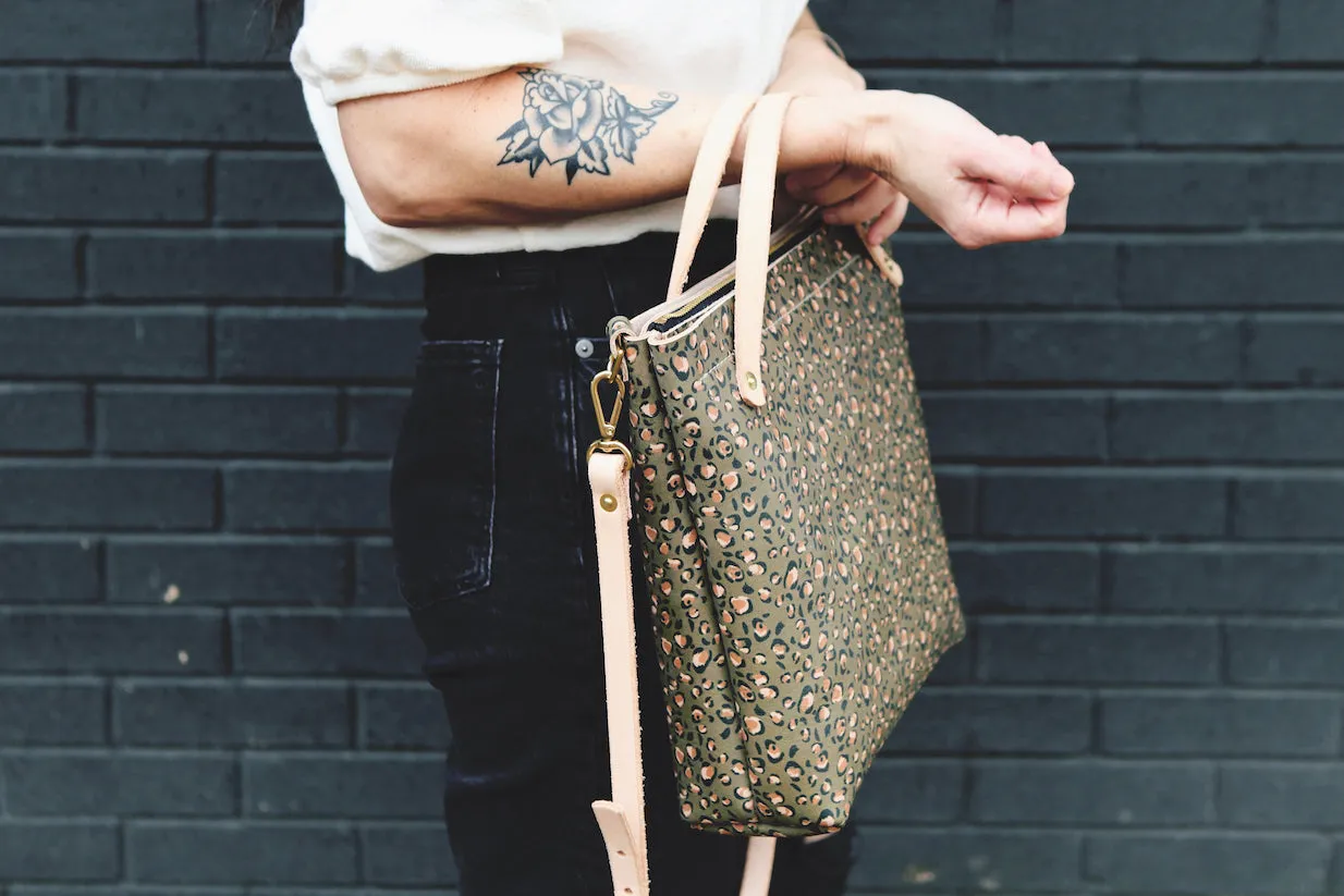 the zippered satchel, olive leopard print