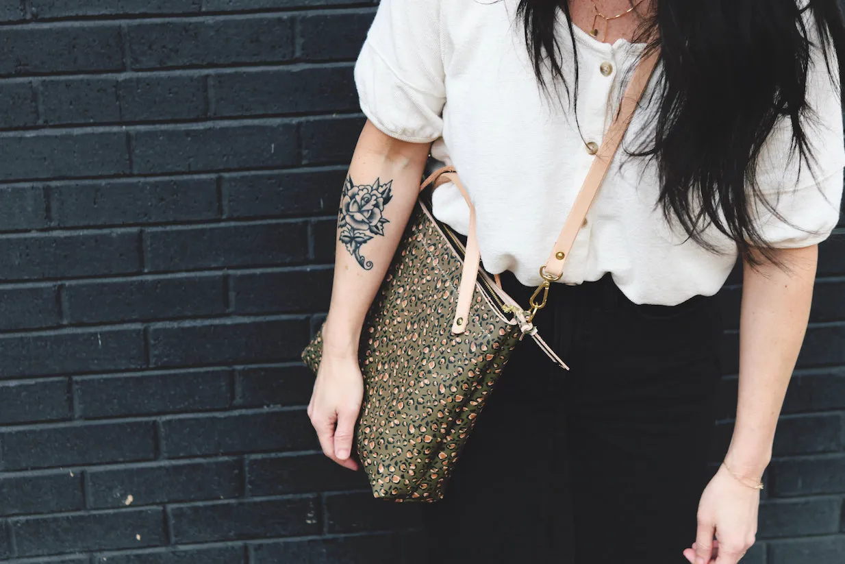 the zippered satchel, olive leopard print