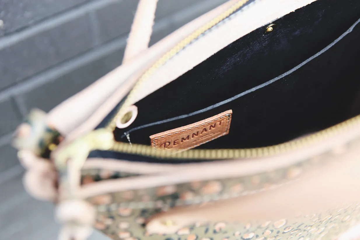 the zippered satchel, olive leopard print