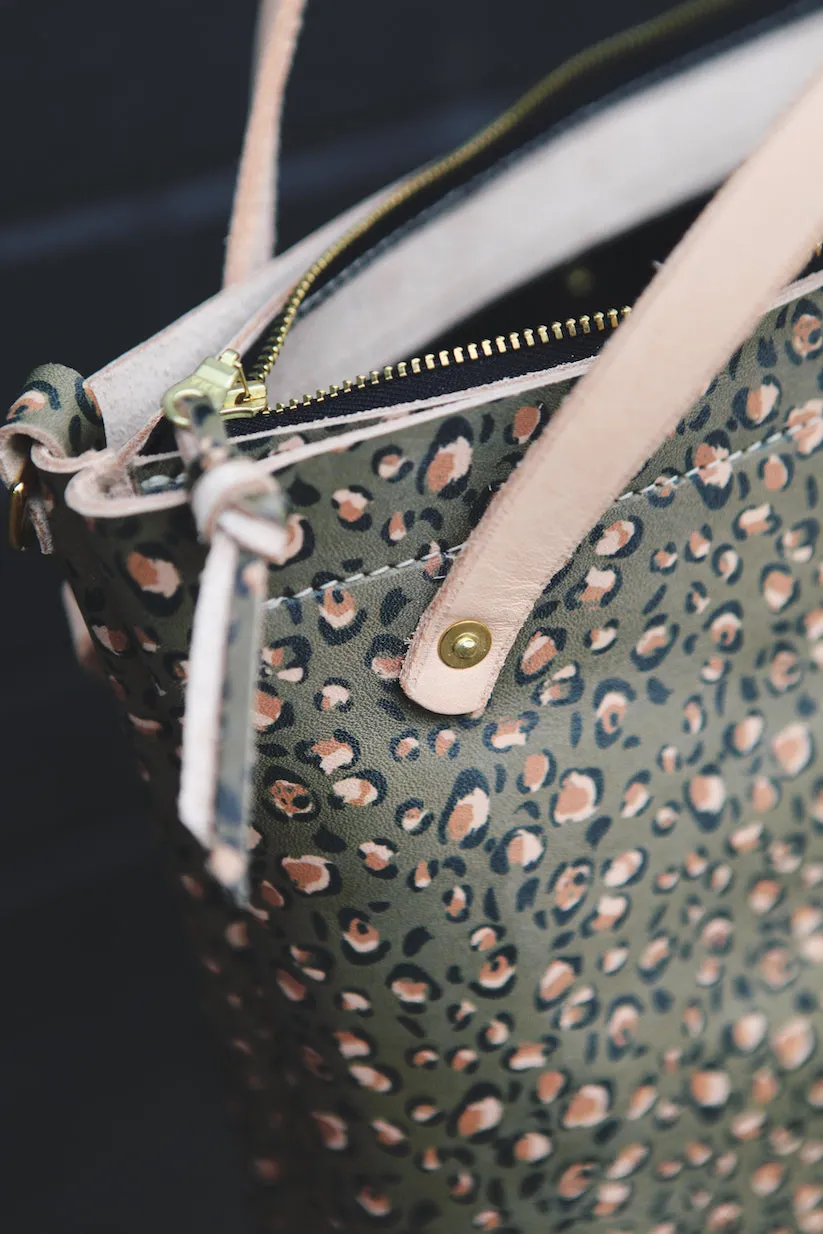 the zippered satchel, olive leopard print