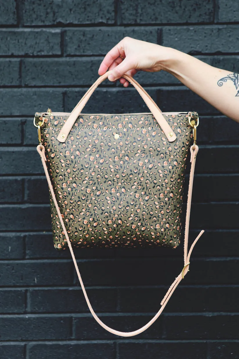 the zippered satchel, olive leopard print