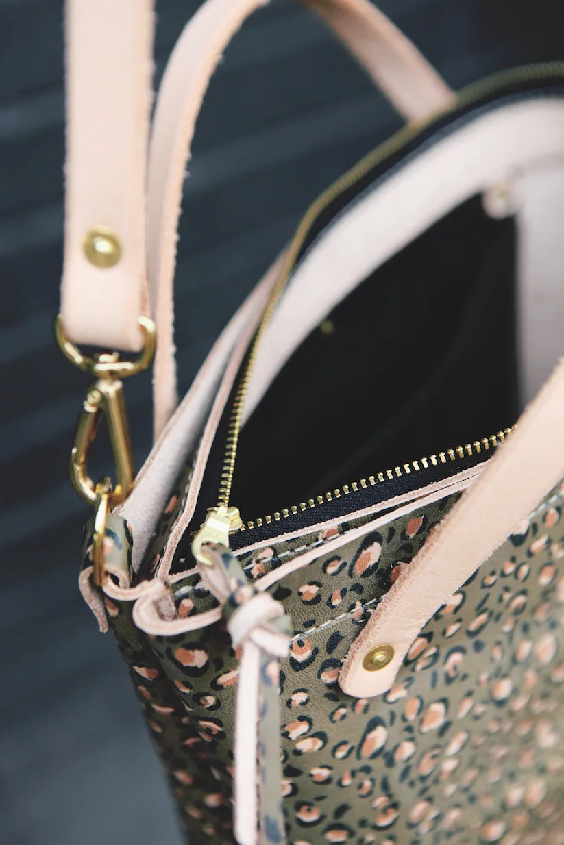 the zippered satchel, olive leopard print