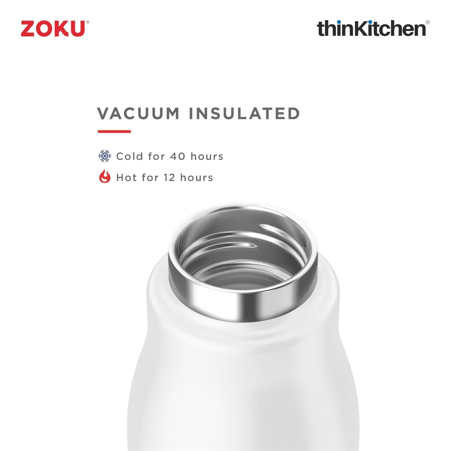 thinKitchen™ Zoku Stainless Steel Bottle, White, 500ml