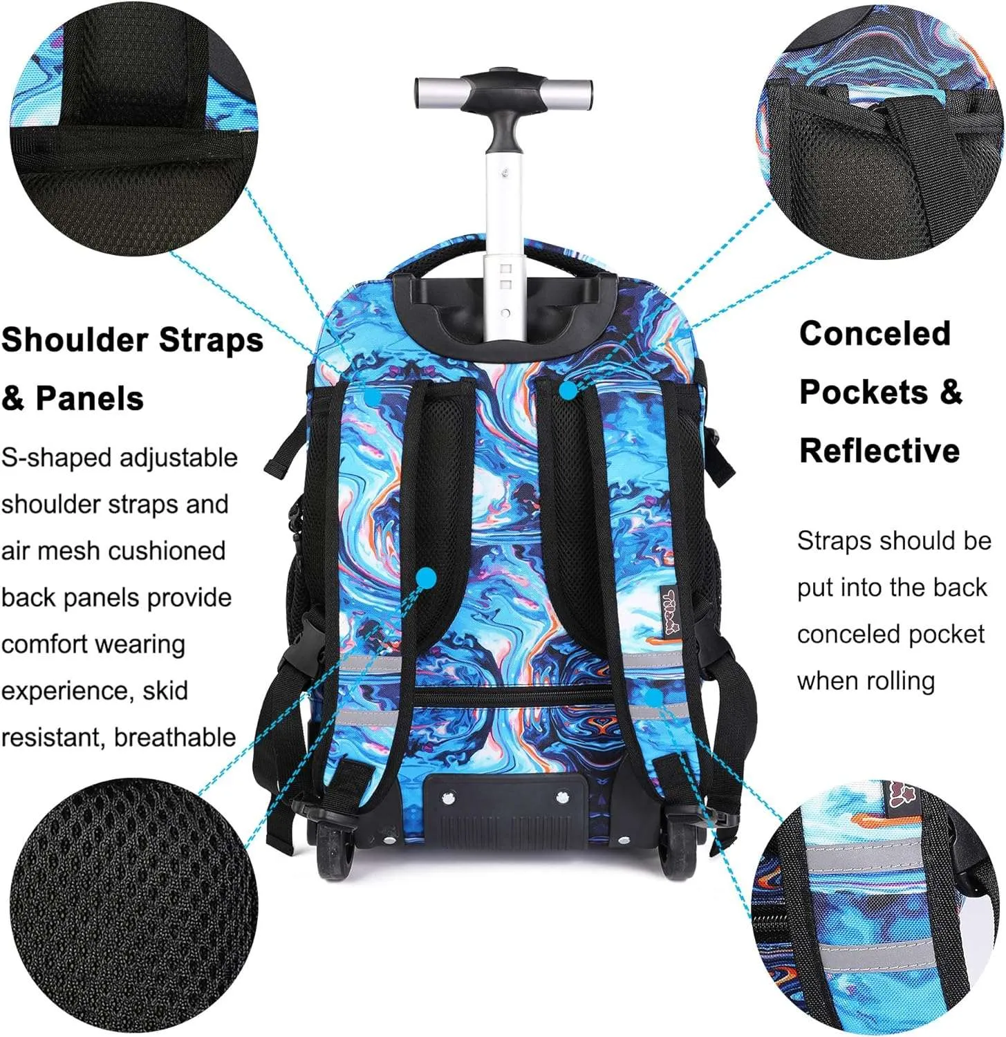 Tilami 18 inch Painting Blue Rolling Backpack