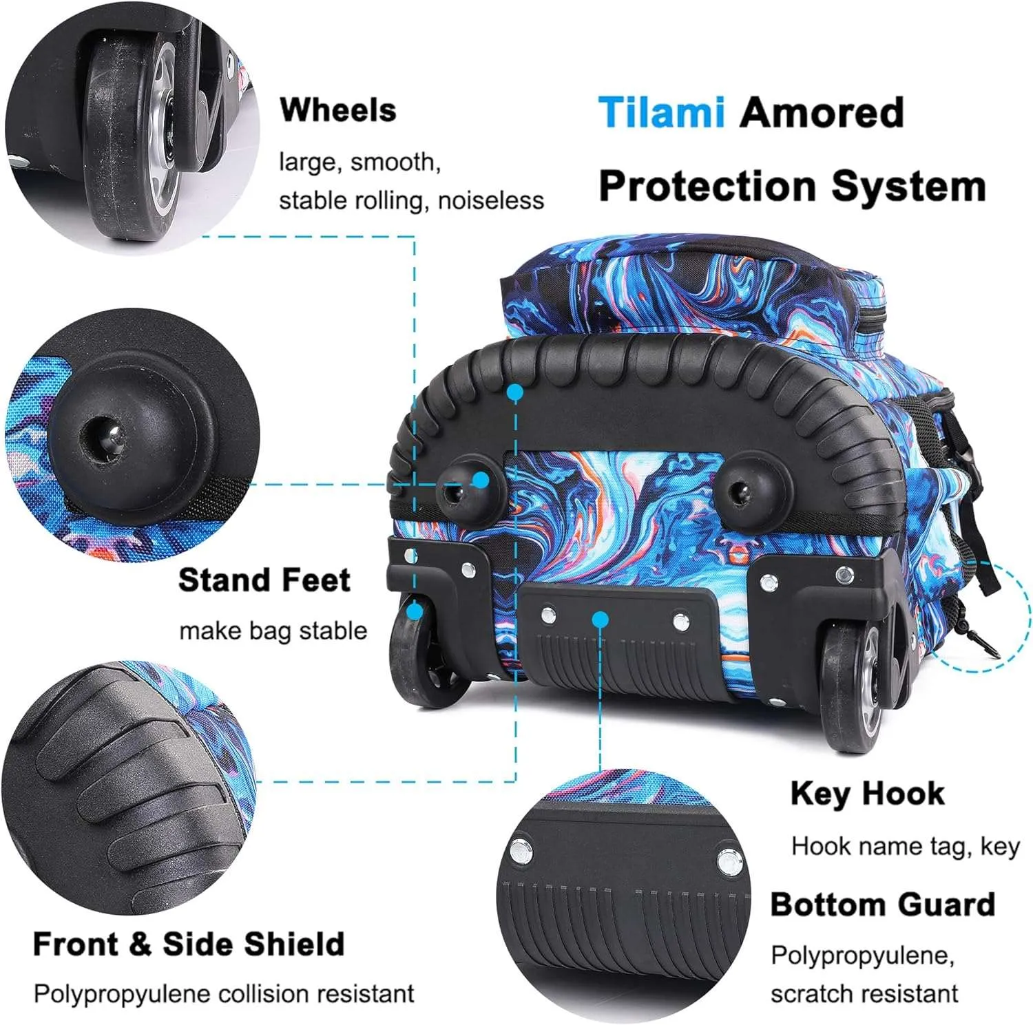 Tilami 18 inch Painting Blue Rolling Backpack