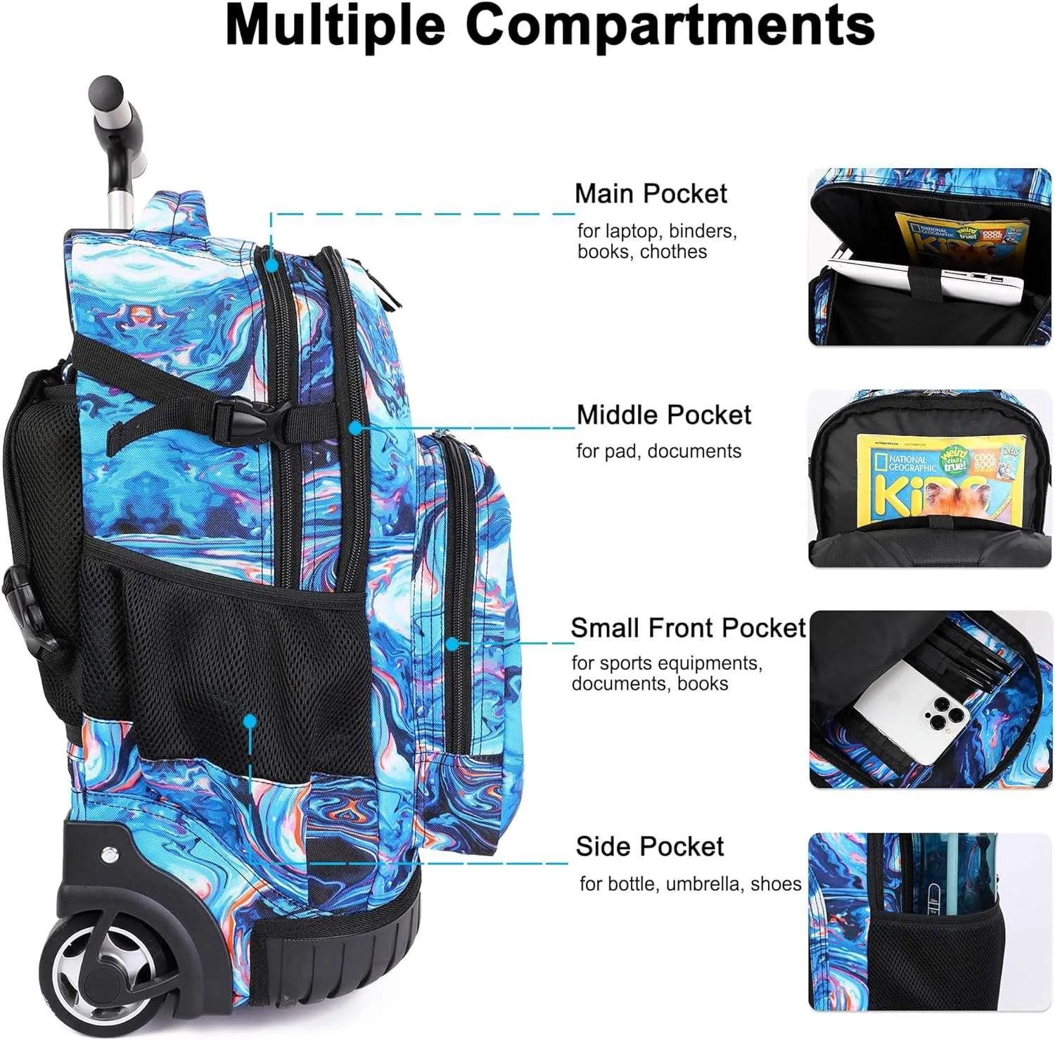 Tilami 18 inch Painting Blue Rolling Backpack