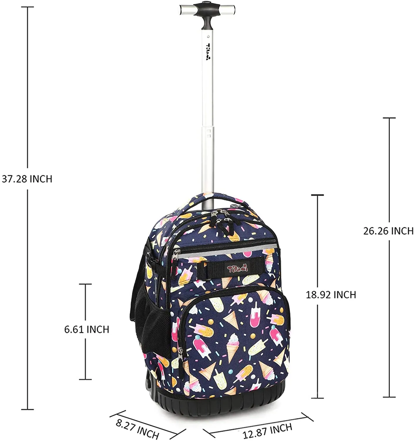 Tilami Black Ice Cream 18 inch Rolling Backpack Kids Wheeled Backpack