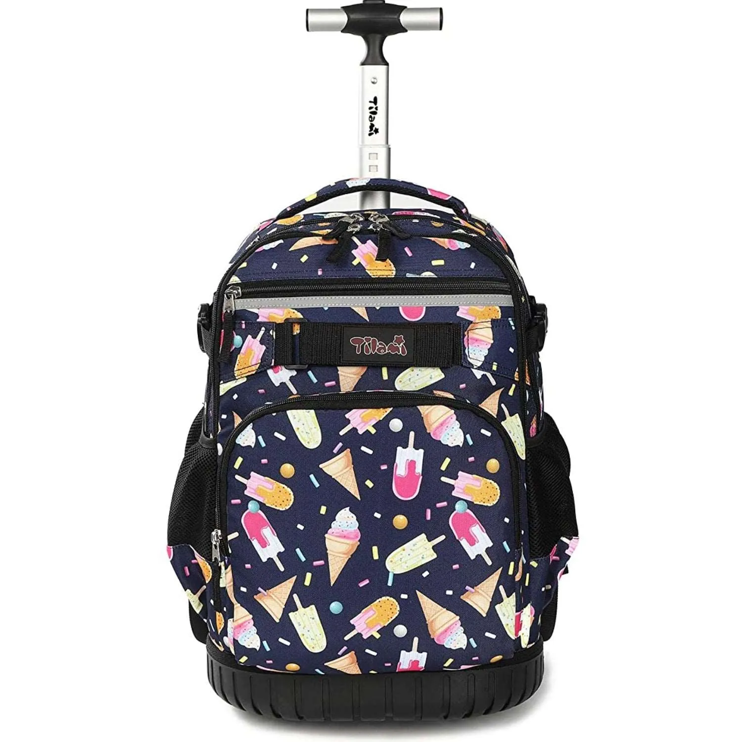 Tilami Black Ice Cream 18 inch Rolling Backpack Kids Wheeled Backpack