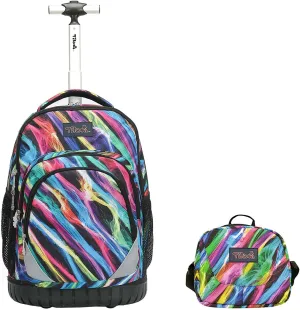 Tilami Colorful Stripes 18 inch Rolling Backpack with Matching Lunch Bag