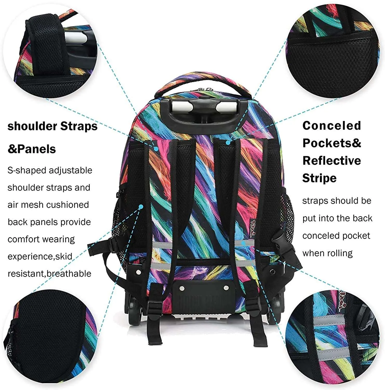 Tilami Colorful Stripes 18 inch Rolling Backpack with Matching Lunch Bag