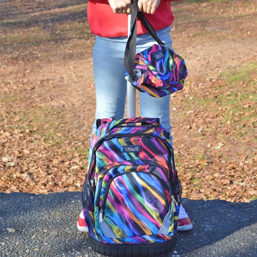 Tilami Colorful Stripes 18 inch Rolling Backpack with Matching Lunch Bag