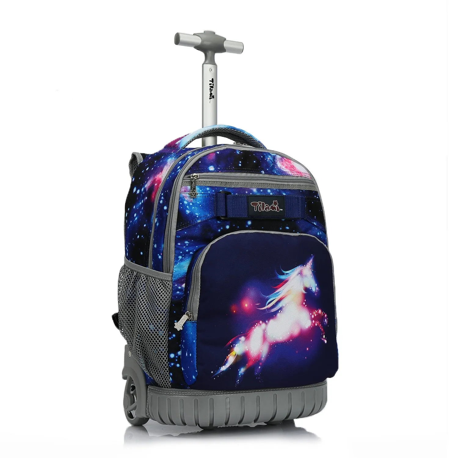 Tilami Deep Blue Galaxy Unicorn 19 inch Rolling Backpack with Pencil Case For Kids