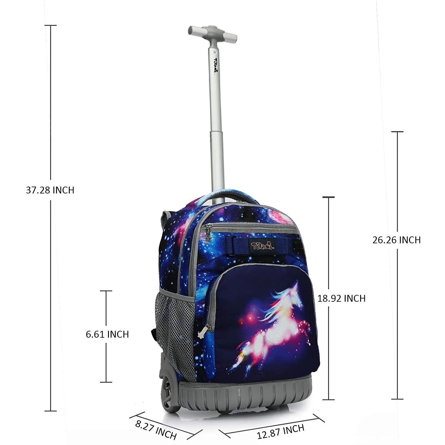 Tilami Deep Blue Galaxy Unicorn 19 inch Rolling Backpack with Pencil Case For Kids