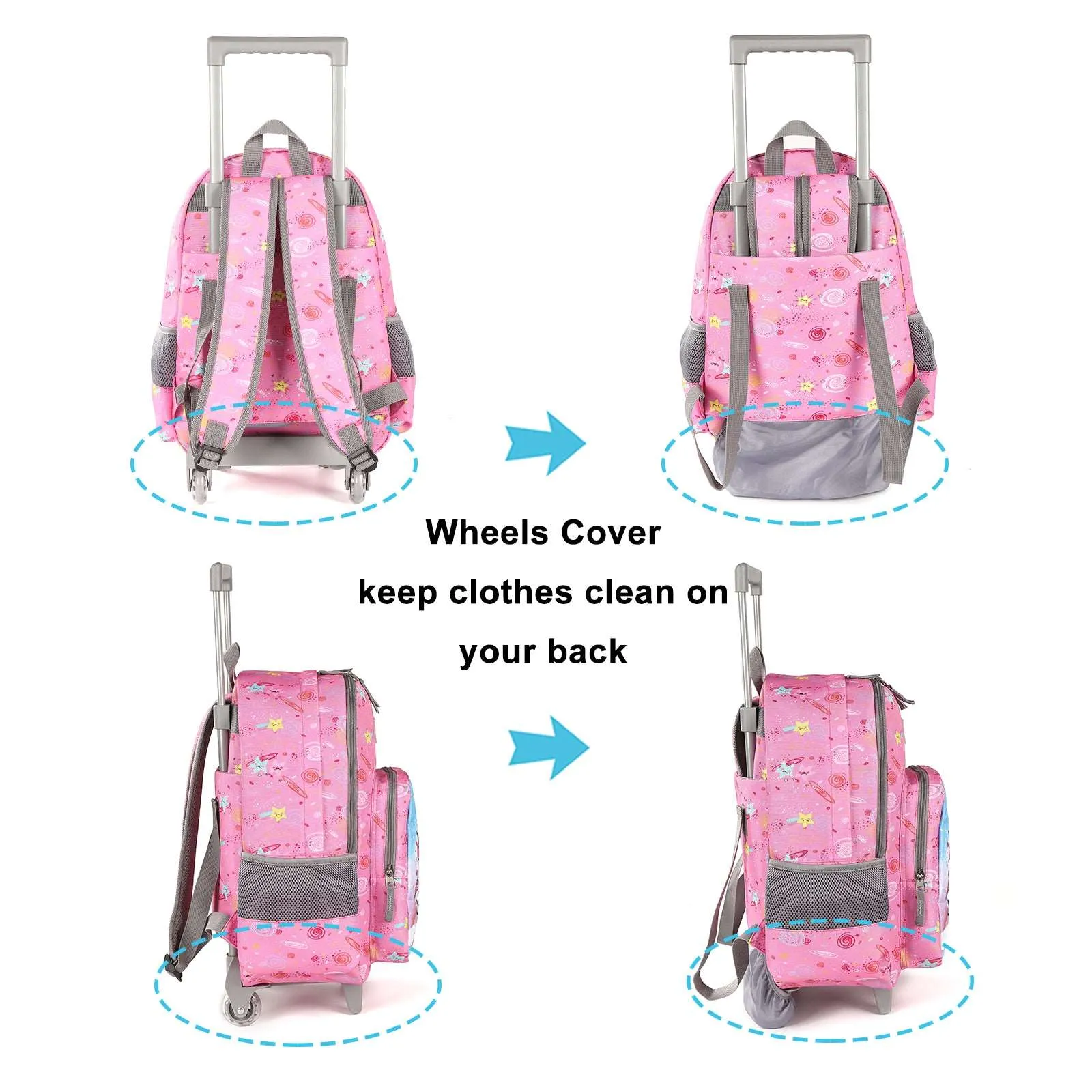 Tilami Pink Unicorn Rolling Backpack 18 inch with Lunch Bag