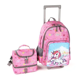 Tilami Pink Unicorn Rolling Backpack 18 inch with Lunch Bag