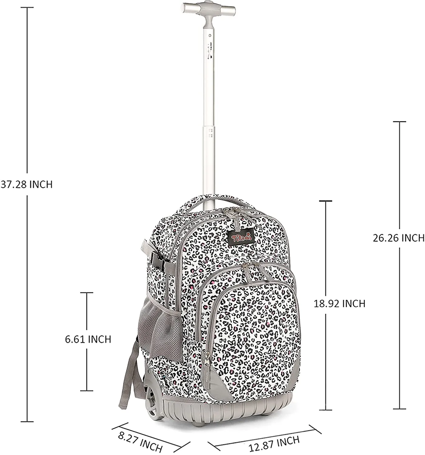 Tilami White Leopard Chhetah Print 18 inch Kids Rolling Backpack Laptop Backpack