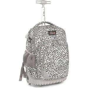 Tilami White Leopard Chhetah Print 18 inch Kids Rolling Backpack Laptop Backpack