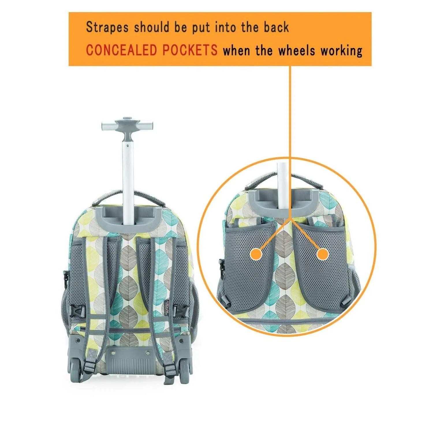 Tilami Yellow Leaves Rolling Backpack 18 Inch with Pencil Case School for Boys Girls