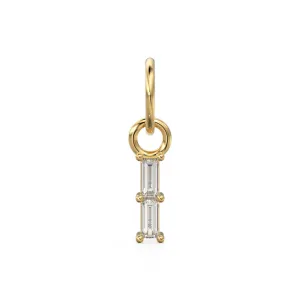 TINY 2 Baguette Diamond Charm Pendant / 14k 18k Solid Gold Pendant / Baguette Diamond Pendant / Petite Diamond Charm / Sale