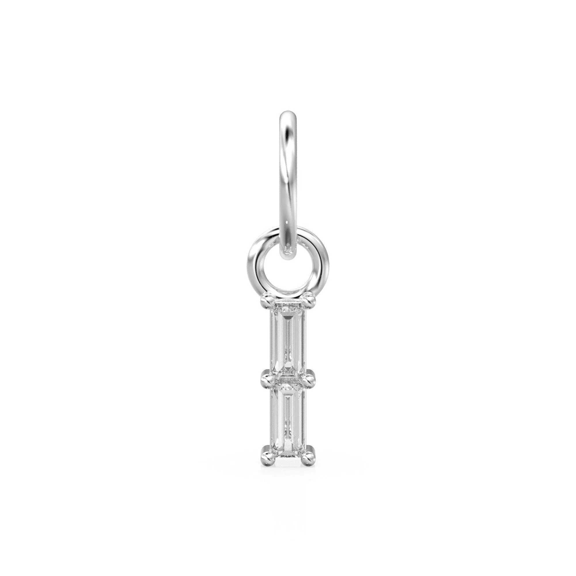 TINY 2 Baguette Diamond Charm Pendant / 14k 18k Solid Gold Pendant / Baguette Diamond Pendant / Petite Diamond Charm / Sale