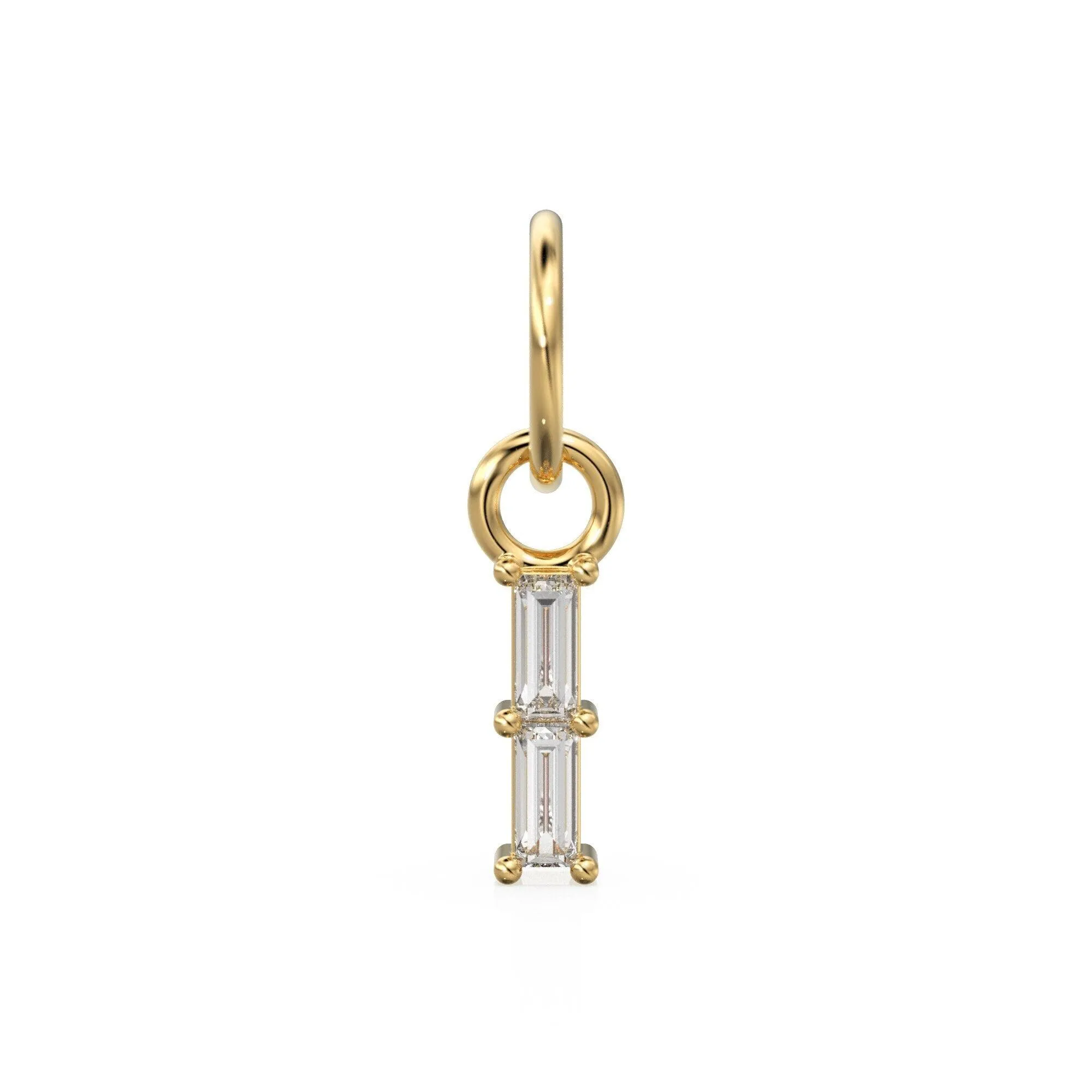 TINY 2 Baguette Diamond Charm Pendant / 14k 18k Solid Gold Pendant / Baguette Diamond Pendant / Petite Diamond Charm / Sale
