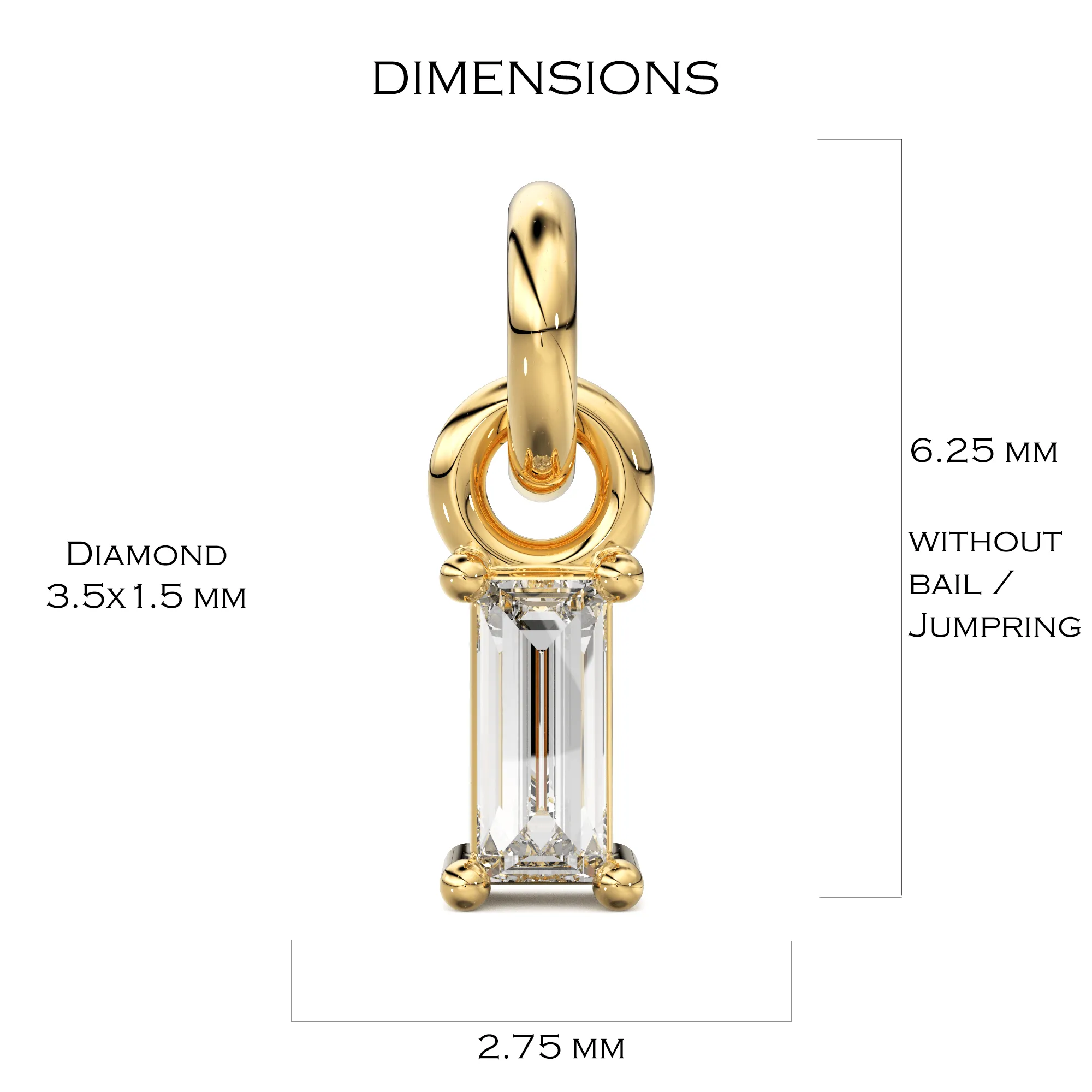 TINY Baguette Diamond Charm Pendant / 14k 18k Solid Gold Pendant / Baguette Diamond Pendant / Petite Diamond Charm / Christmas Sale