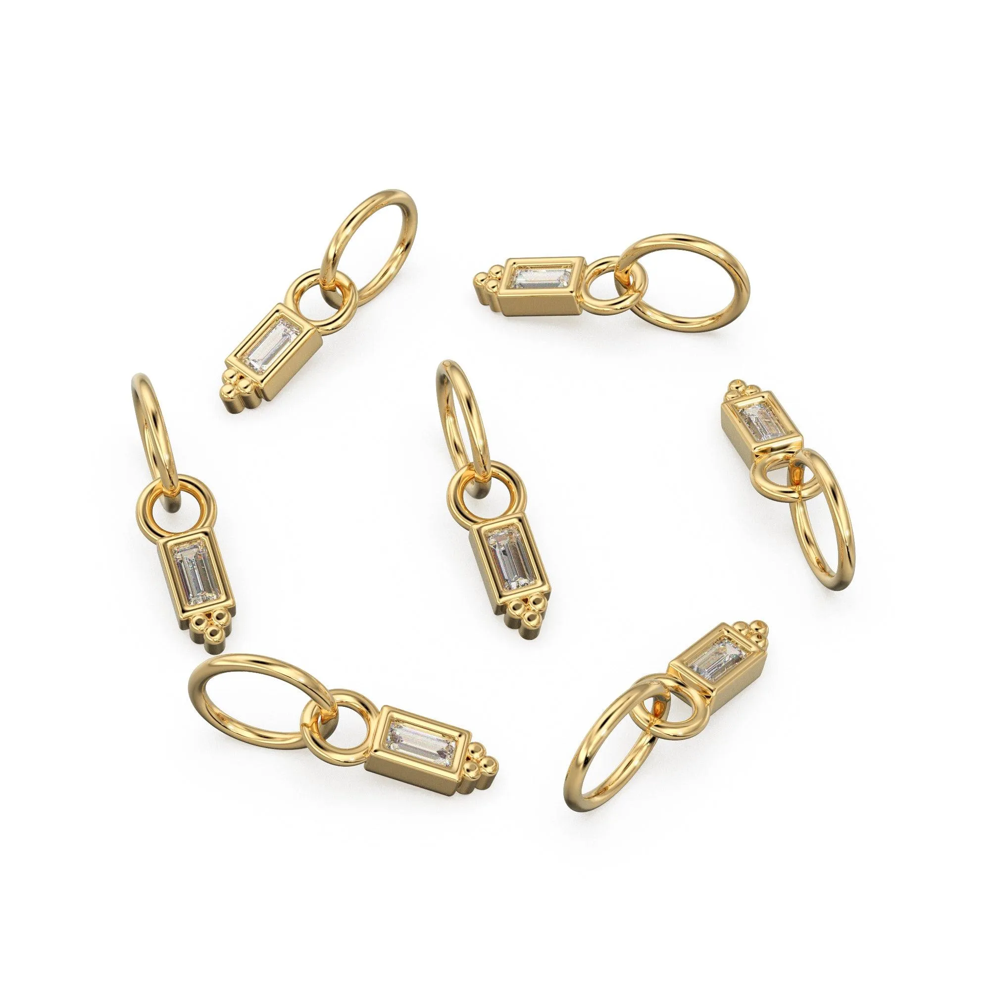 TINY Boho Baguette Diamond Charm Pendant / 14k 18k Solid Gold Charm Pendant / Baguette Diamond Pendant / Petite Diamond Charm / Tiny Pendant
