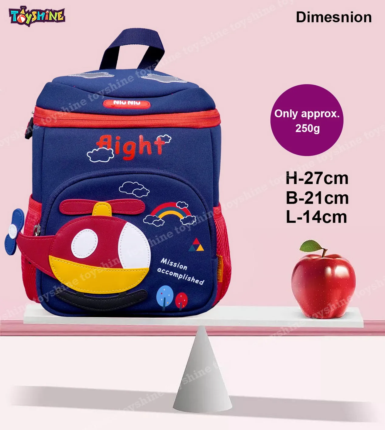 Toyshine 12" Helicopter Design Backpack for Kids Girls Boys Toddler Backpack Preschool Nursery Travel Bag,Mini Size - Blue