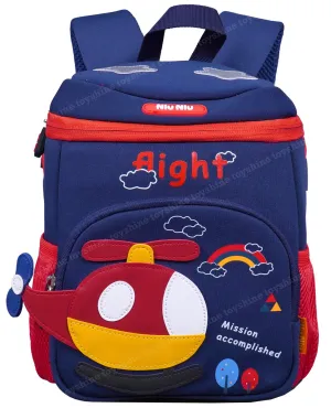 Toyshine 12" Helicopter Design Backpack for Kids Girls Boys Toddler Backpack Preschool Nursery Travel Bag,Mini Size - Blue