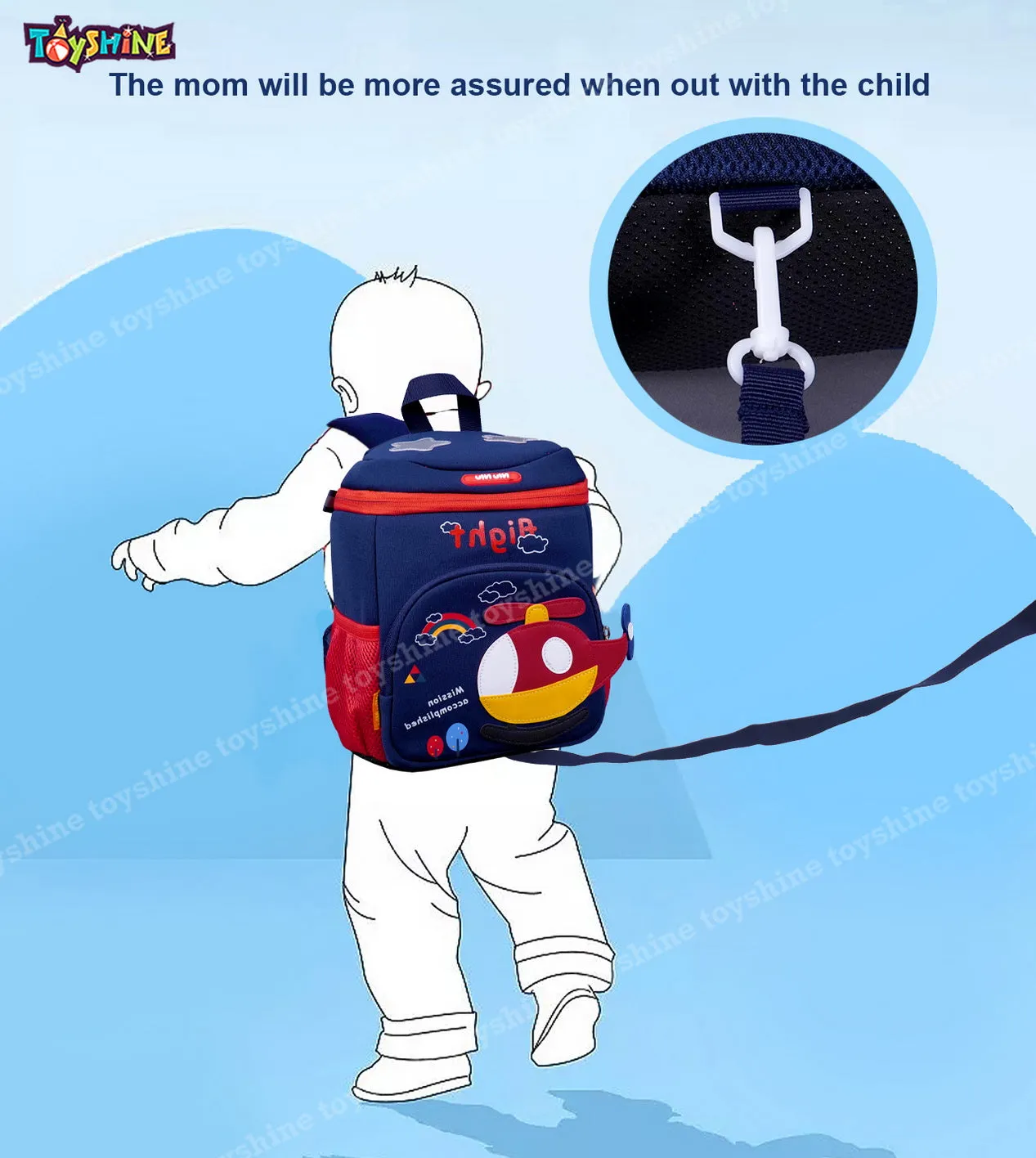 Toyshine 12" Helicopter Design Backpack for Kids Girls Boys Toddler Backpack Preschool Nursery Travel Bag,Mini Size - Blue